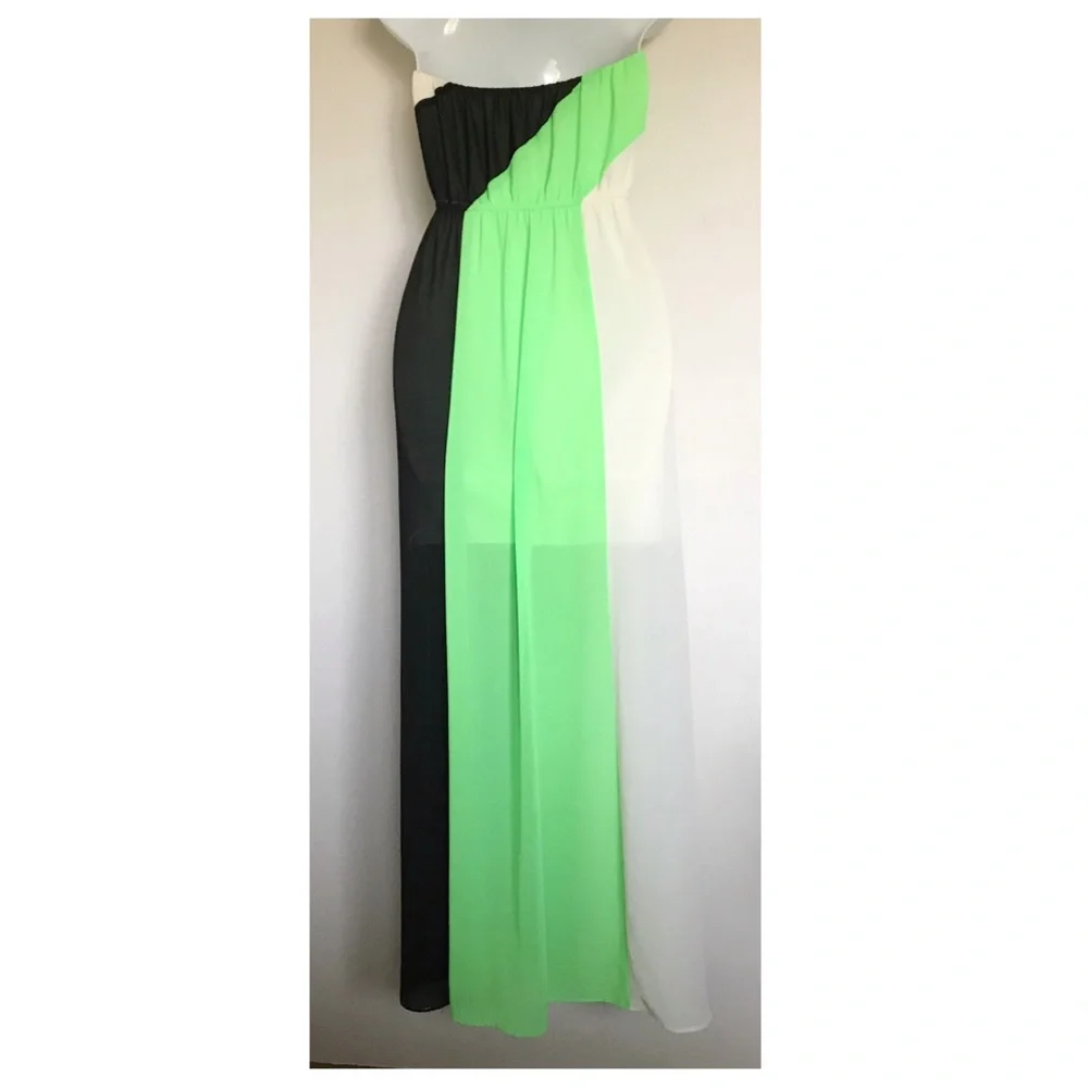Ya Los Angeles YaLA Silk Blend Color Block Strapless Maxi Dress Size Medium NEW - Picture 5 of 10